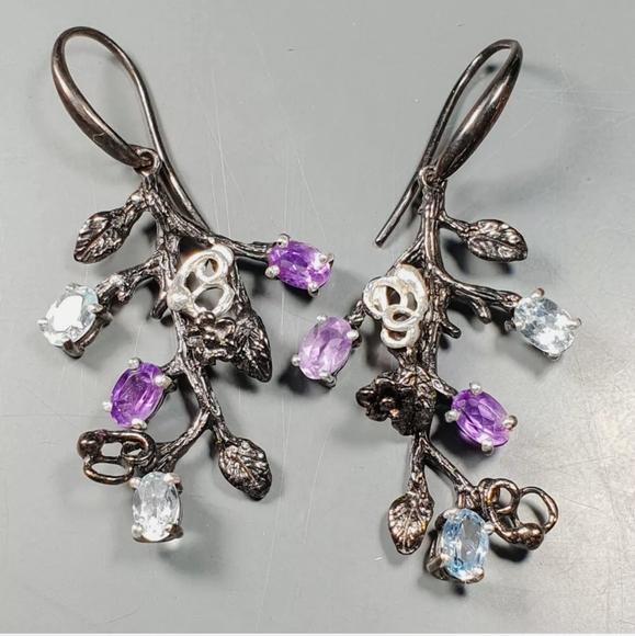 Amethyst Topaz & Aquamarine chandelier earrings - Picture 3 of 4